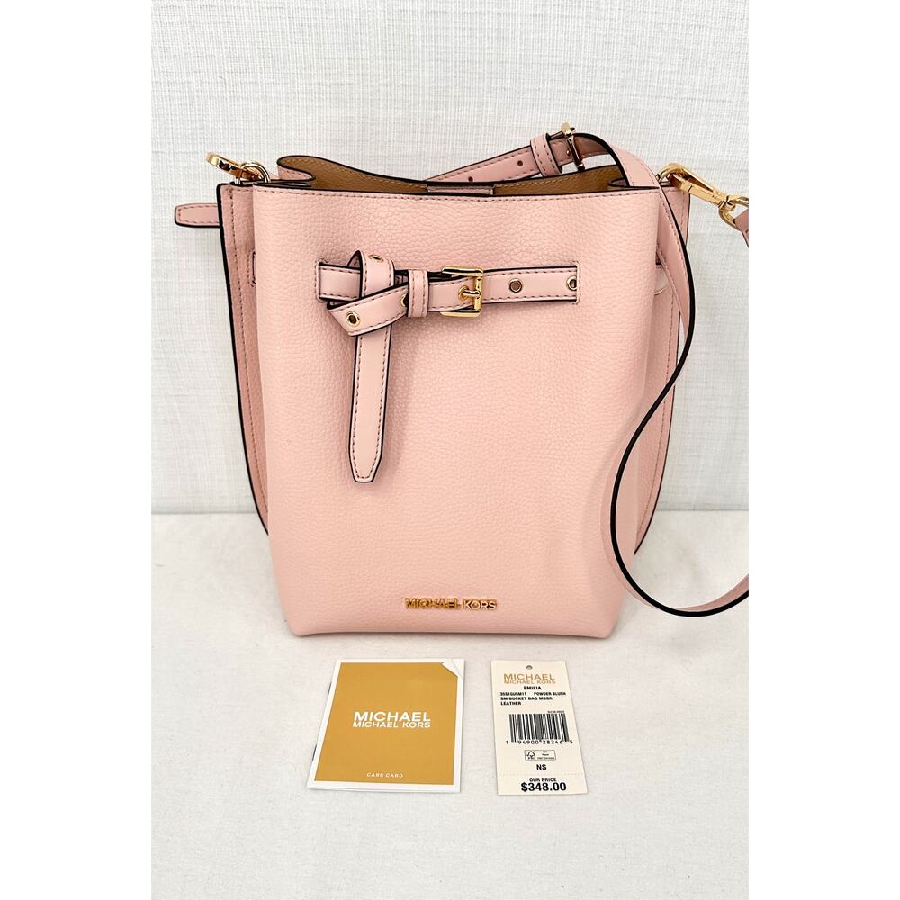 Michael Kors Emilia Small Bucket Bag Powder Blush Pink NWT MSRP $348"
